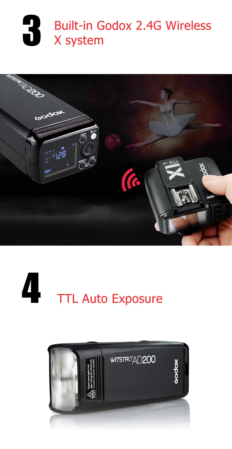 Godox AD200 комплект 200Ws 2,4G ttl карманная вспышка стробоскоп 1/8000 HSS Беспроводная монолайт 2900mAh литиевая батарея и голая лампочка/Speedlite