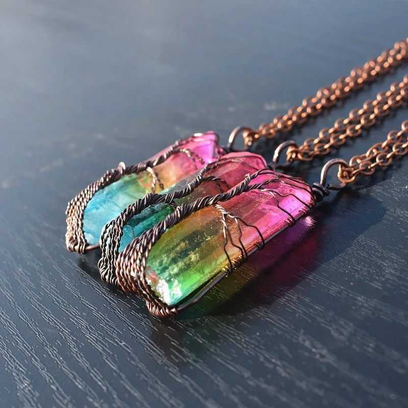 Натуральный сырой руды Кристалл столб Большие Подвески Античная Медная