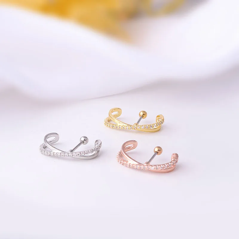 New Design 20G Stainless Steel Cambered Cartilage Stud Earrings Colorful CZ Conch Tragus Helix Snug Piercing Screw Back Earring images - 6
