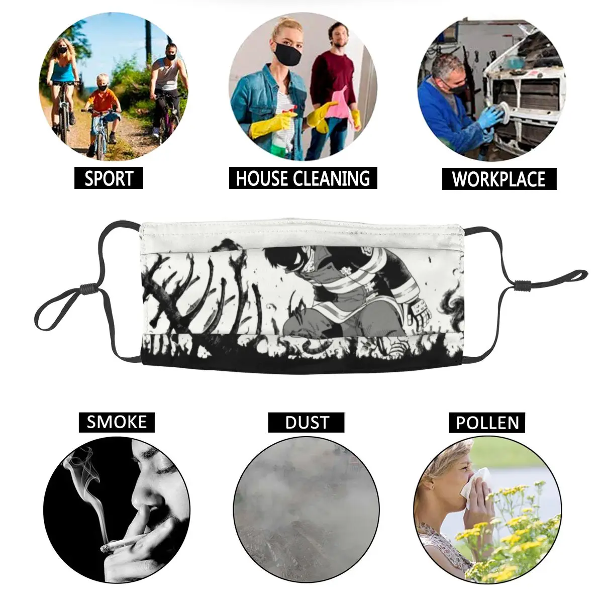 

Fire Force Anime Firefighter Reusable Mouth Face Mask Adult Shinra Kusakabe Anti Dust Haze Mask Protection Cover Respirator