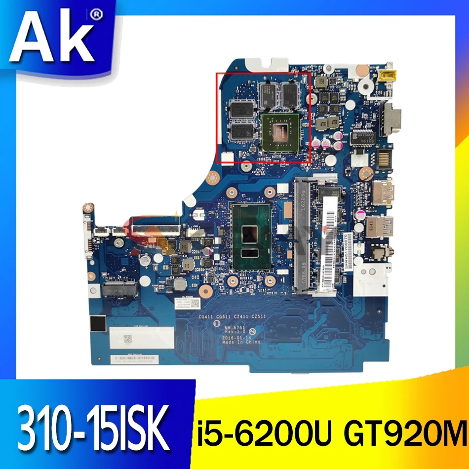 

Original NM-A751 Laptop motherboard for Lenovo 310-15ISK 510-15ISK Laptop motherboard 4G RAM i5-6200U GT920M 2G 100% test work