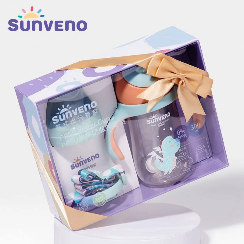 

Sunveno 300ML Kids Water Cup Cartoon Baby Feeding Cups Gift Box With Straws Leakproof Water Bottles Portable Children Water Cups