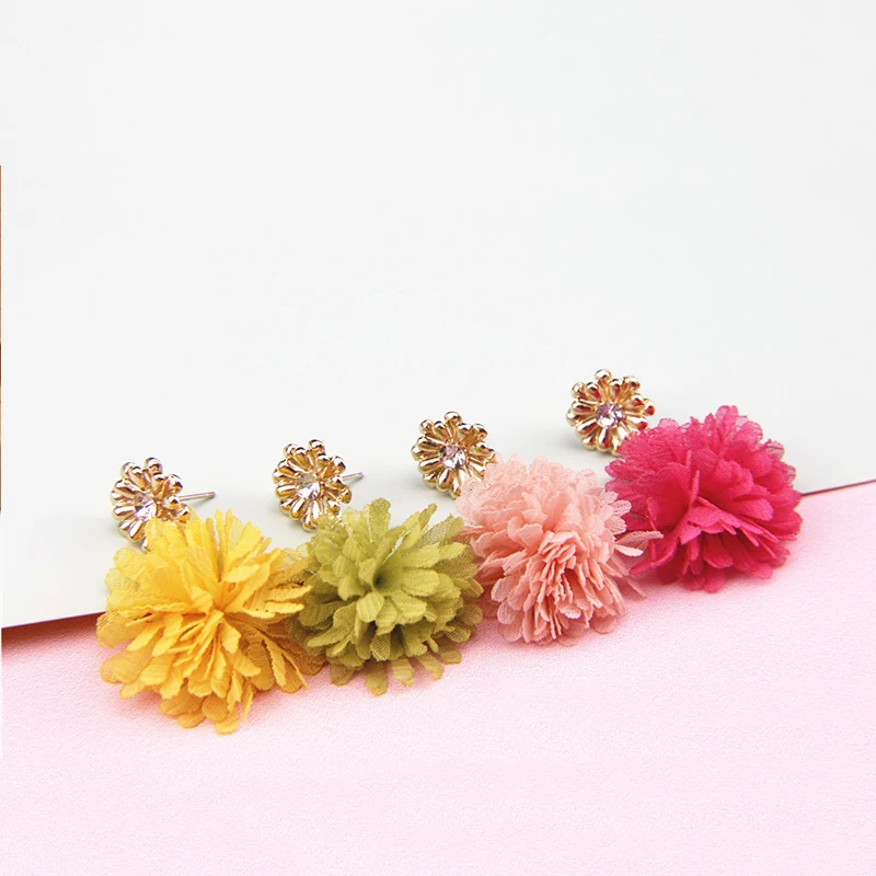 

New Ladies S925 Needle Earring Pink Red Green Yellow Flower Drop Earrings High Quality Korean French Romance Friend Gift Jewelry