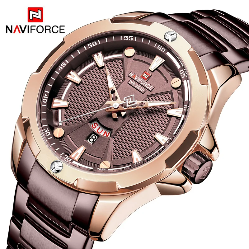Часы naviforce мужские s Роскошные коричневые мужские часы из нержавеющей стали светящиеся указки мужские часы водонепроницаемый дизайн креативный