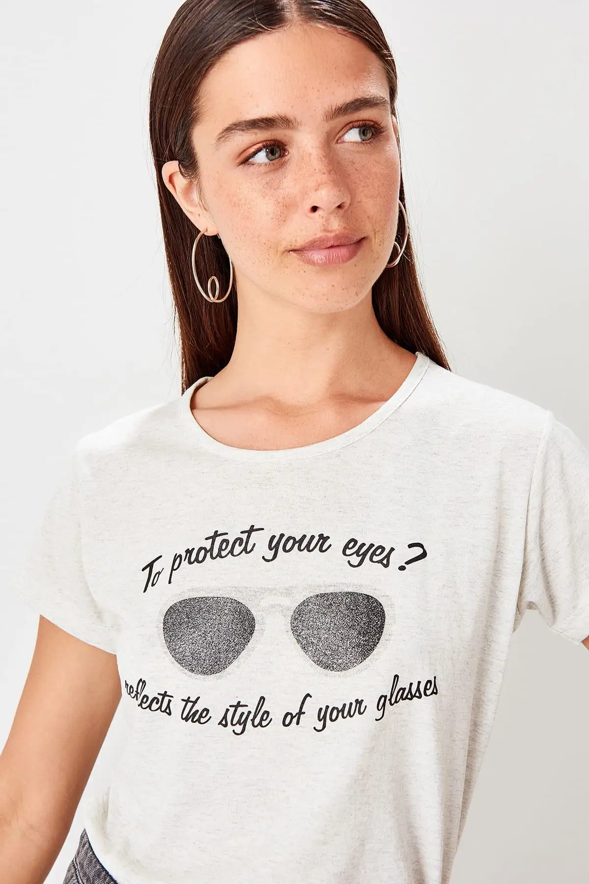 Trendyol серые Базовые Трикотажные футболки с принтом TWOSS19TS0547|Футболки| |