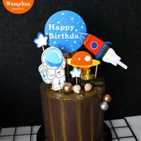 astronaut space man rocket theme cake toppe boy happy birthday cake decoration kids favors party supplies