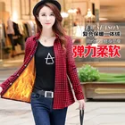 Зимняя женская рубашка, блузка из вельвета, утепленная, в клетку, Женская обтягивающая, размера плюс г., теплый топ, модные блузки, топы