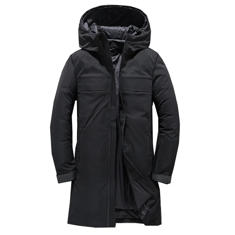 Брендовая мужская длинная куртка на пуху с перьями зимняя повседневная Толстая