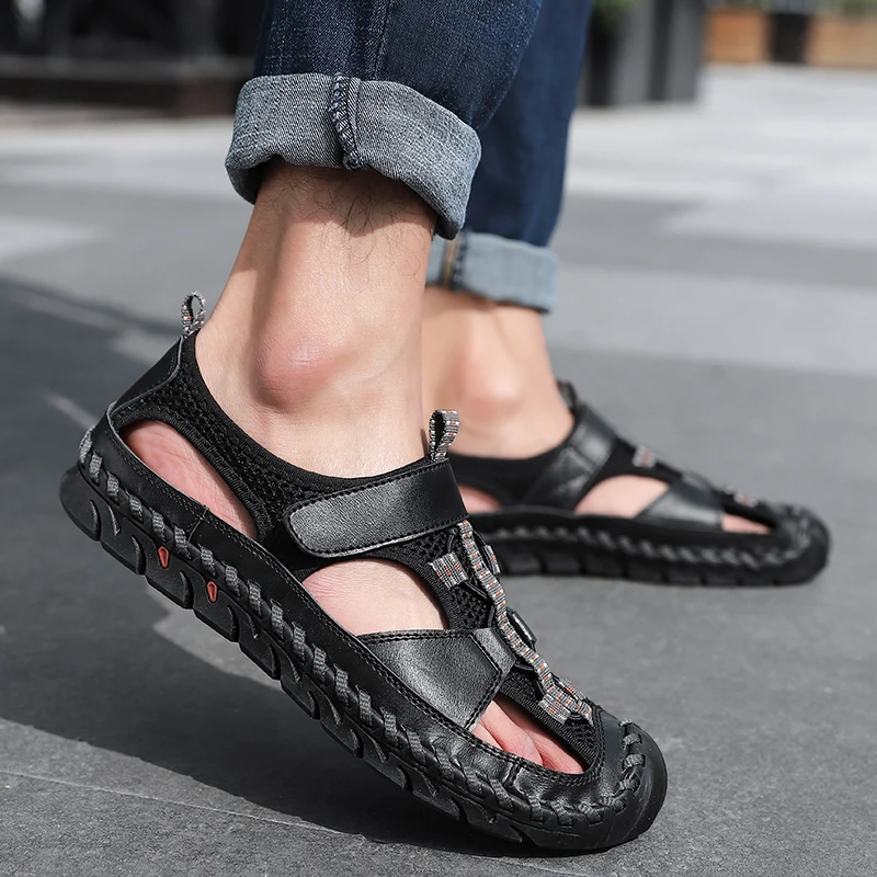 Men's Sandals Summer Shoes High Quality Leather Mens Outdoor Comfortable Beach Mans Footwear | Обувь