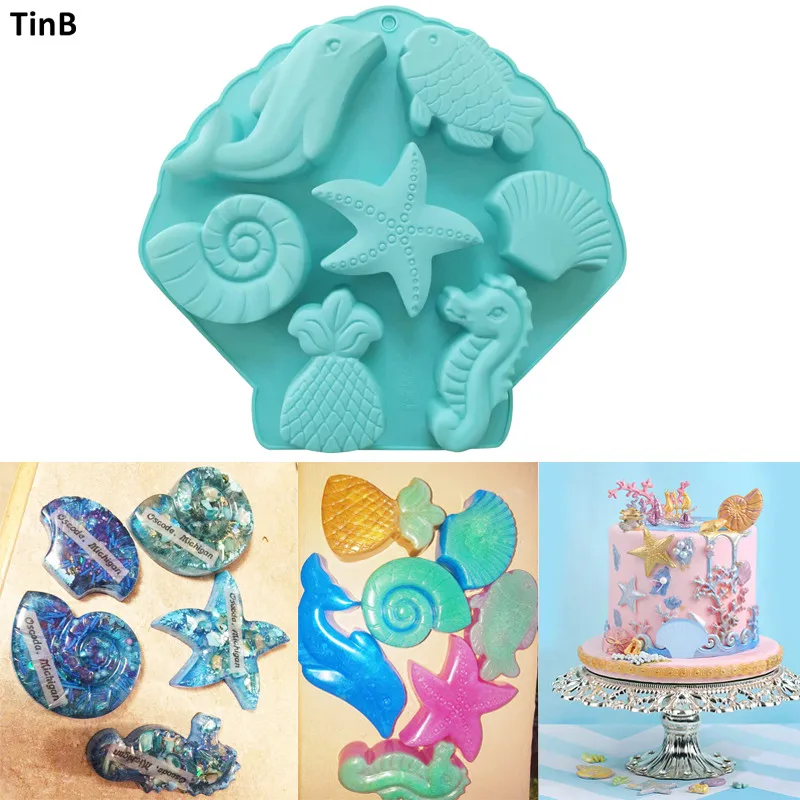 

Ocean Animal Starfish/Sea Silicone Cake Mold Cake Decorating Tools Shell Mermaid Tail Soap Mold For Mousse Candy Chocolate Mould
