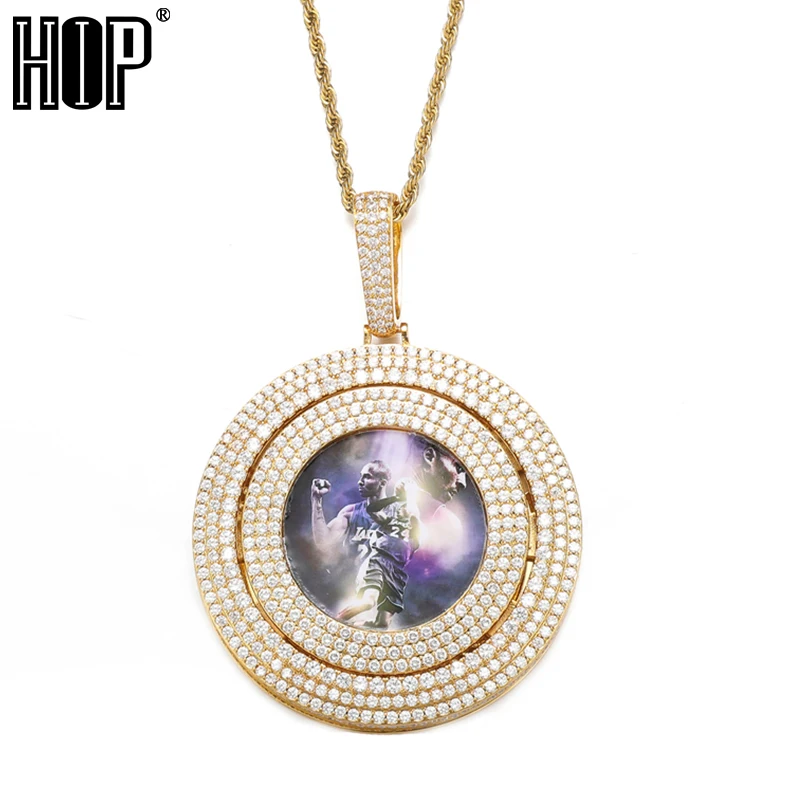 

Hip Hop Custom Made Photo Big Round Rotating Bling Iced Out Cubic Zircon Necklace & Pendant For Men Women Jewelry WithSolid Back