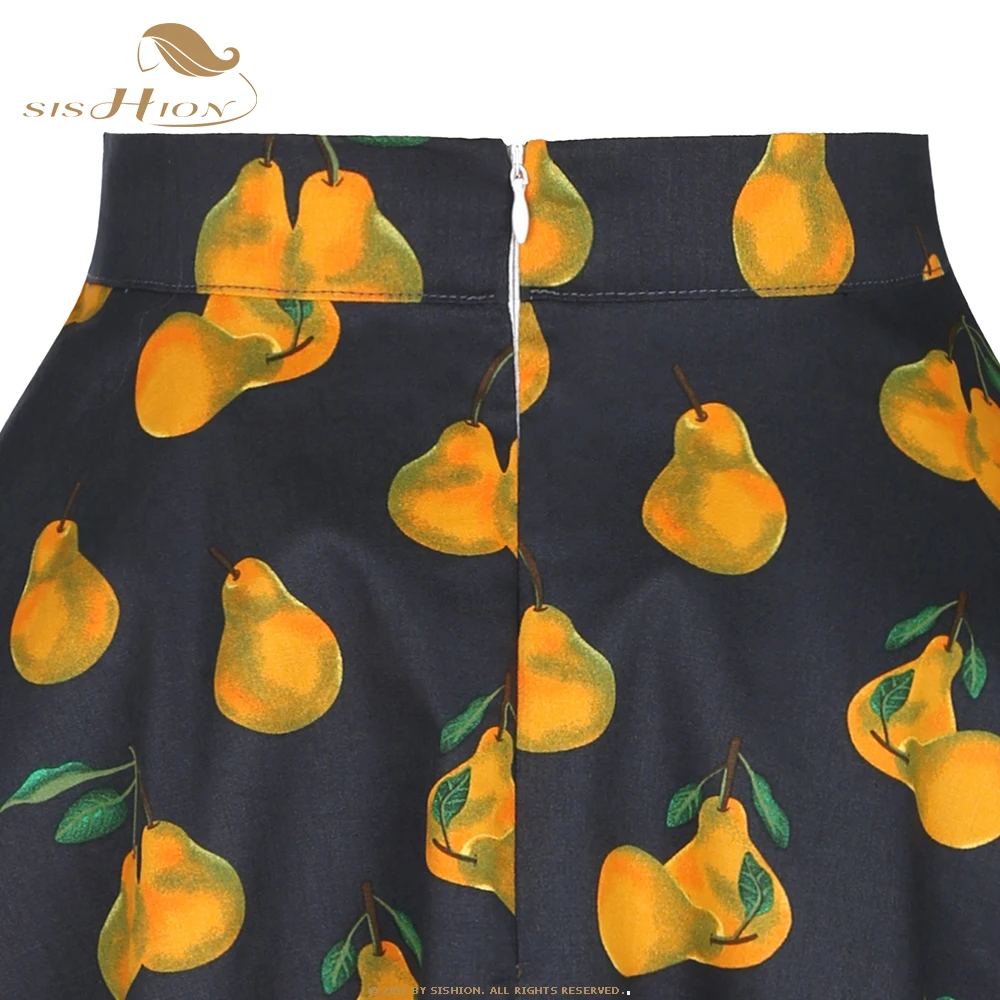 Женская винтажная хлопковая юбка SISHION серо-зеленая с принтом груш и фруктов VD0020