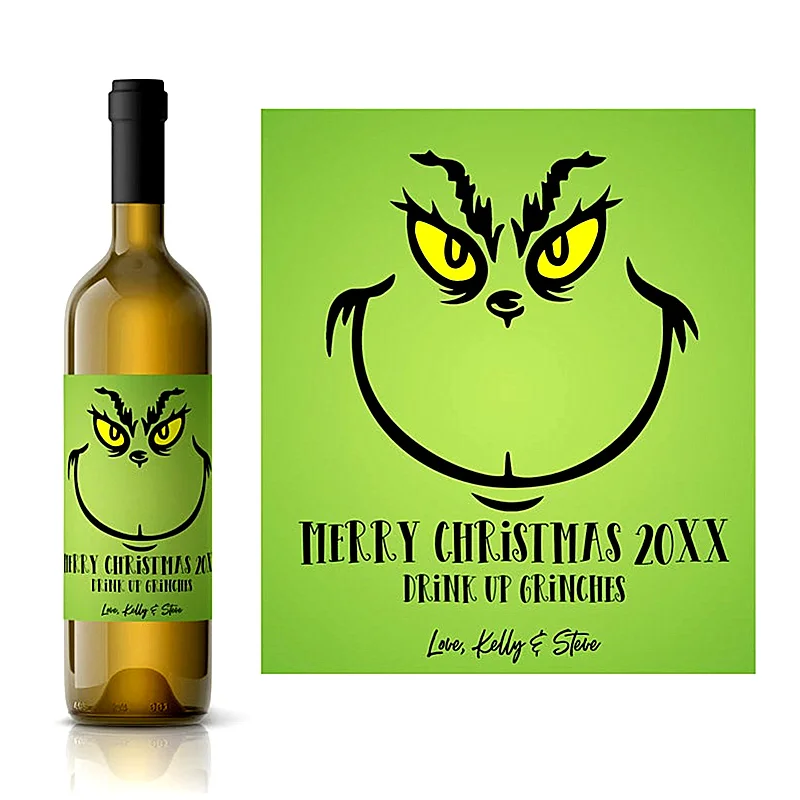 

Пользовательские рождественские праздничные этикетки для винных бутылок, персонализированные забавные рождественские этикетки для вина, ...