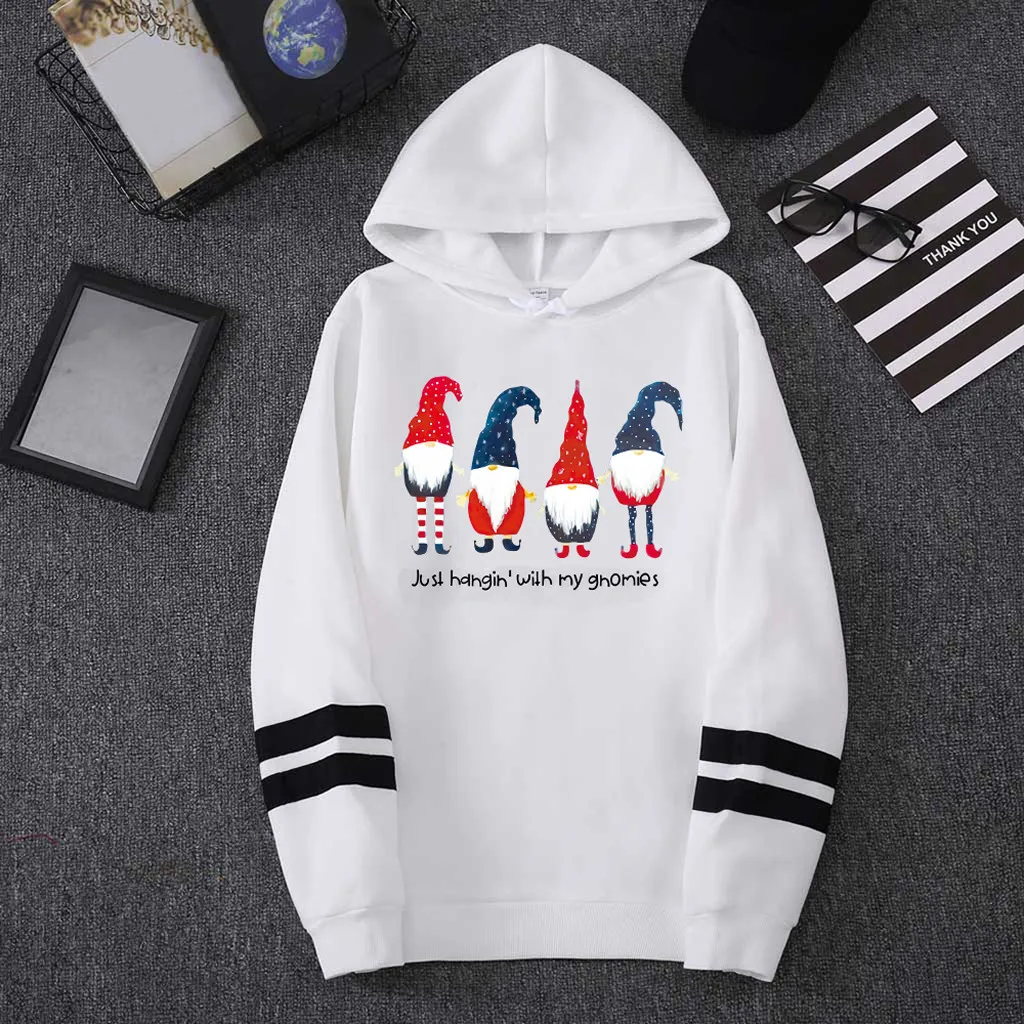 Women Christmas Print Long Sleeves Hooded Pullover Sweatshirt Tops Hoodie Streetwear Women Oversized Hoodies Moletom Feminino