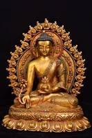 12 tibet buddhism old purple bronze gilt gem medicine buddha backlit sitting buddha amitabha enshrine the buddha