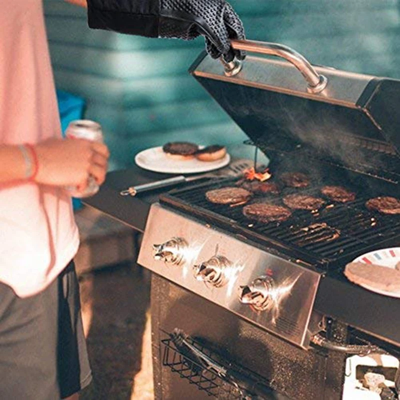 

Extra Long Professional Silicone Oven Mitt, Heat Resistant Cooking Glove With Internal Cotton For Kitchen,Bbq,Baking,Grill - Bla