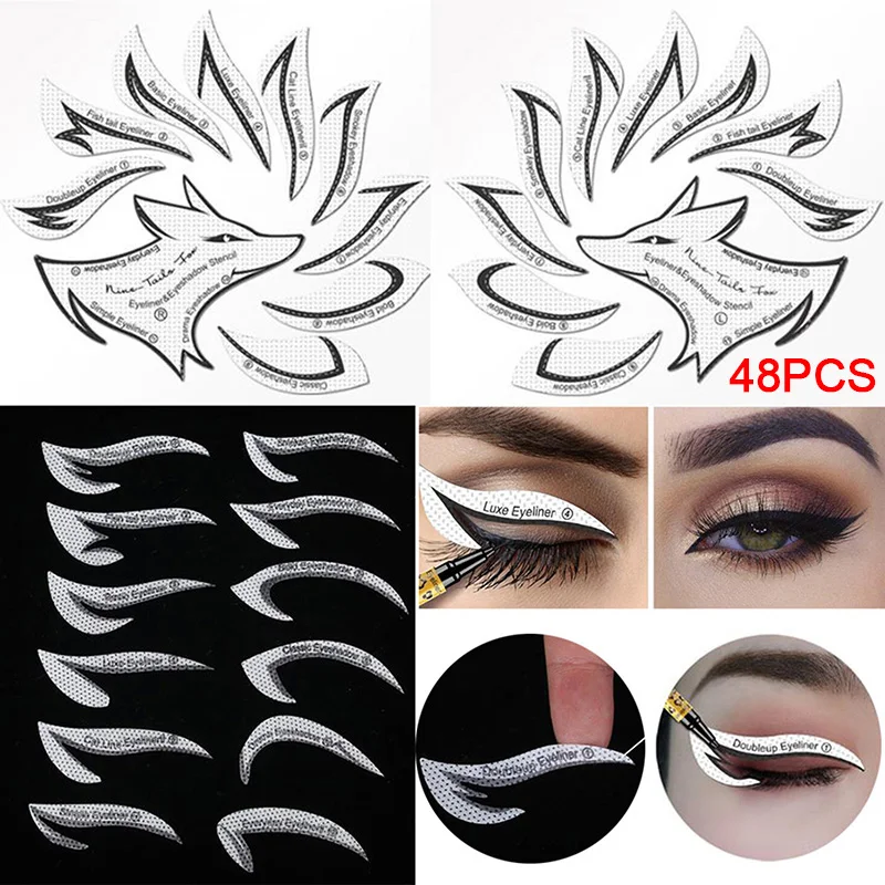 

48PCS Eyeliner Stencils Eye Makeup Template Stickers Card 12 Styles Non-Woven Eyeliner Eyeshadow 3 Minute Lazy Shaping Tools