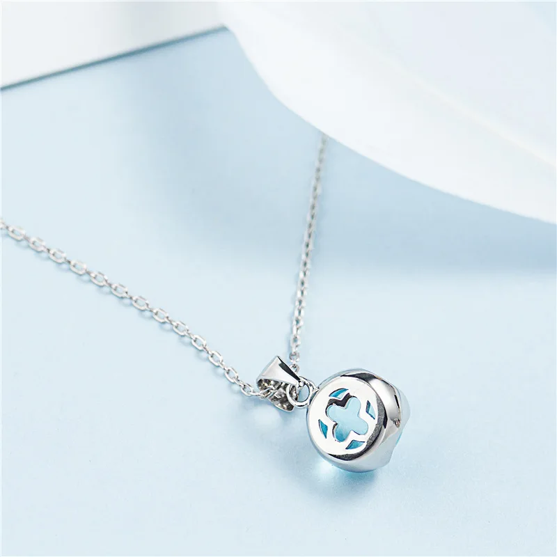 Ожерелье женское из серебра 100% пробы с голубым кристаллом | Украшения и