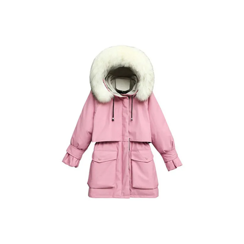 Женское теплое пуховое пальто с подкладкой в Корейском стиле белое из 90%