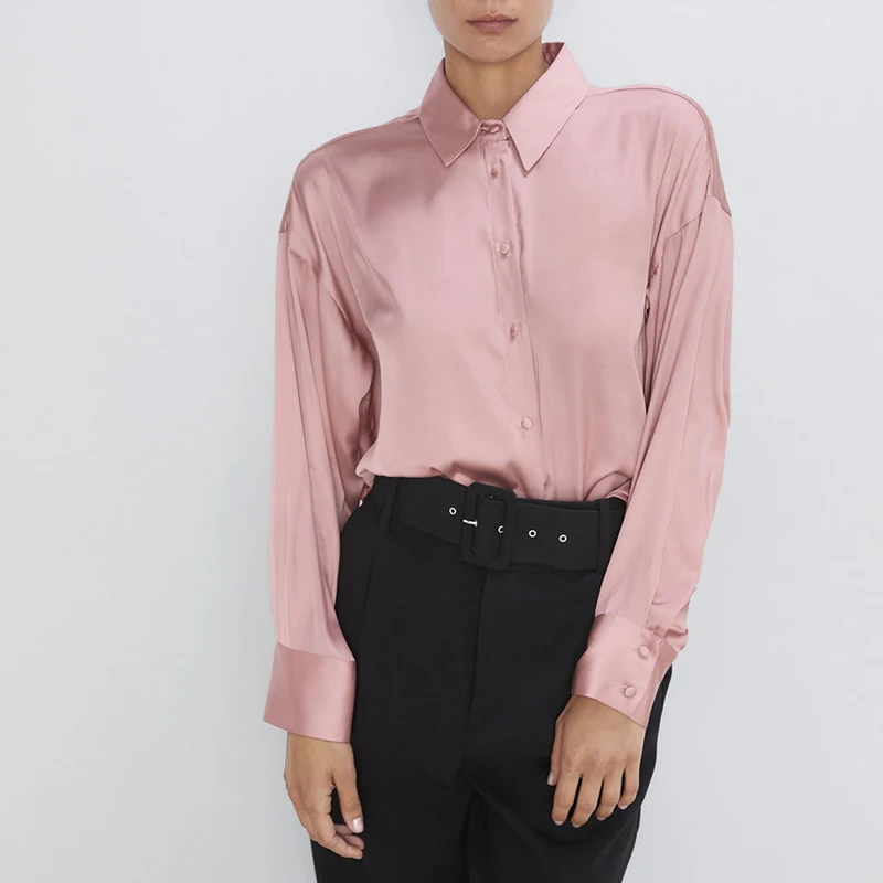 Женская атласная блузка Bella philosophy винтажная Свободная с длинным рукавом