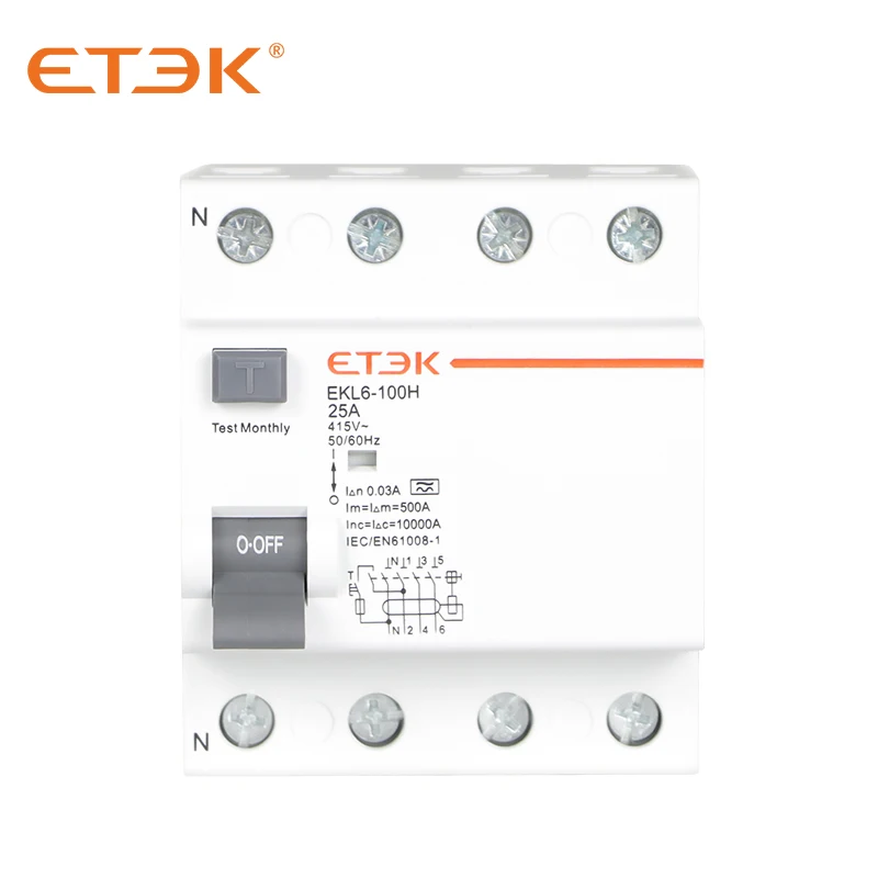 ETEK EKL6-100H-3N2530A RCCB 10KA 3P + N 25A 30mA тип A автоматический выключатель остаточного тока |