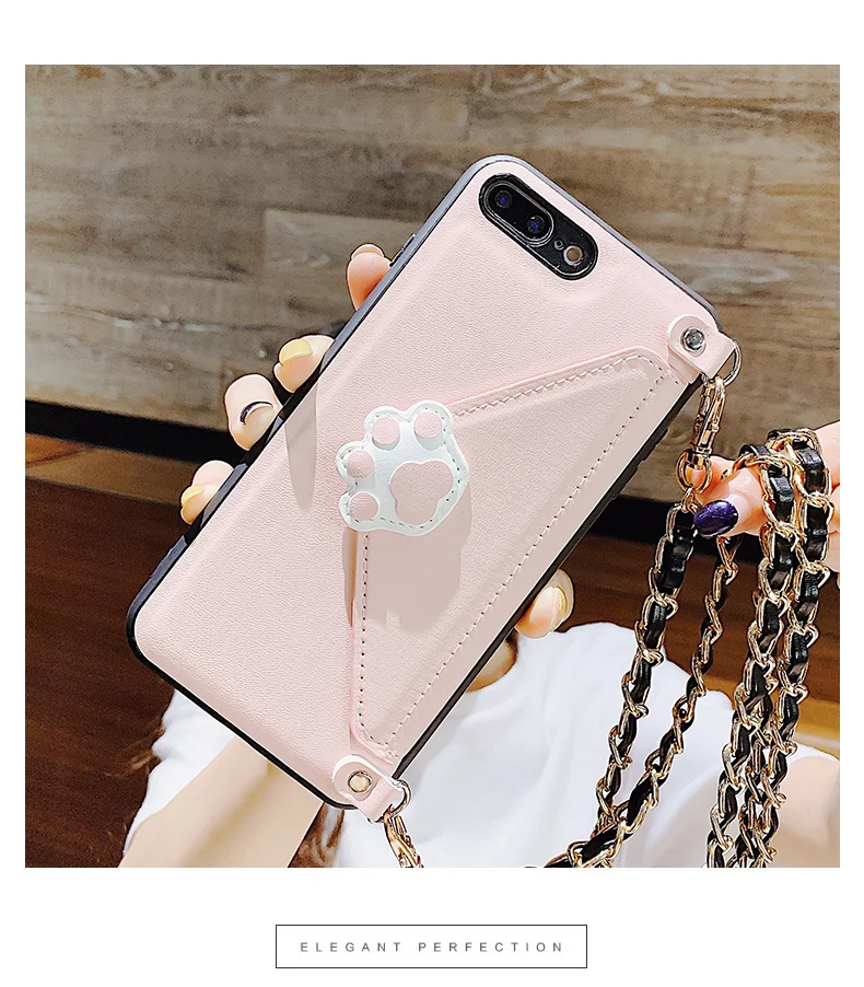 Чехол-кошелек Kawaii с когтями кошки для iPhone 11 PRO XS MAX 6 8 plus huawei P20 P30 Pro с отделением для карт и цепочкой с длинным ремешком