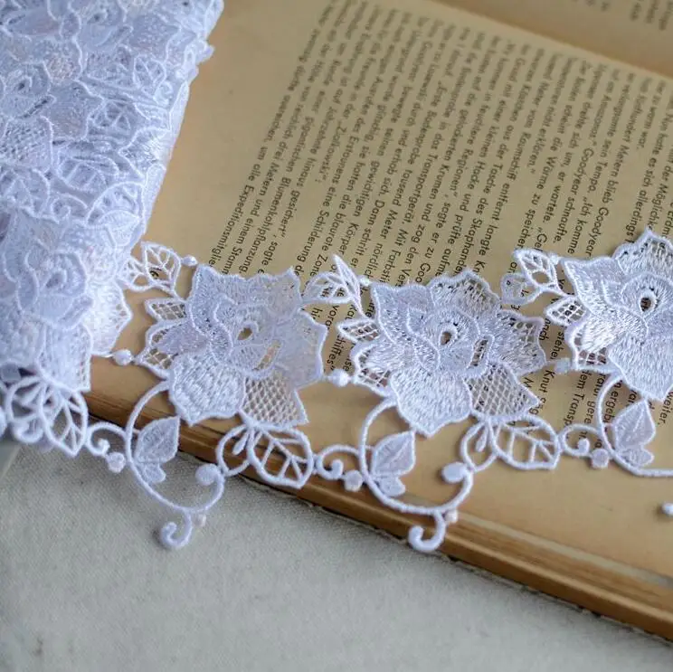 1 м/лот ширина 7 см Водорастворимая Вышивка кружевная отделка розовая белая