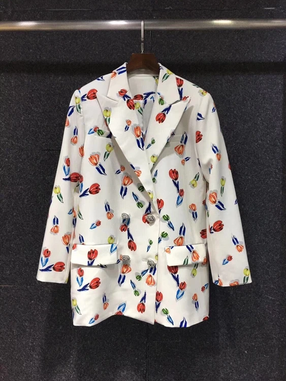 

Женский двубортный блейзер с отложным воротником, с принтом и длинными рукавами, 2021