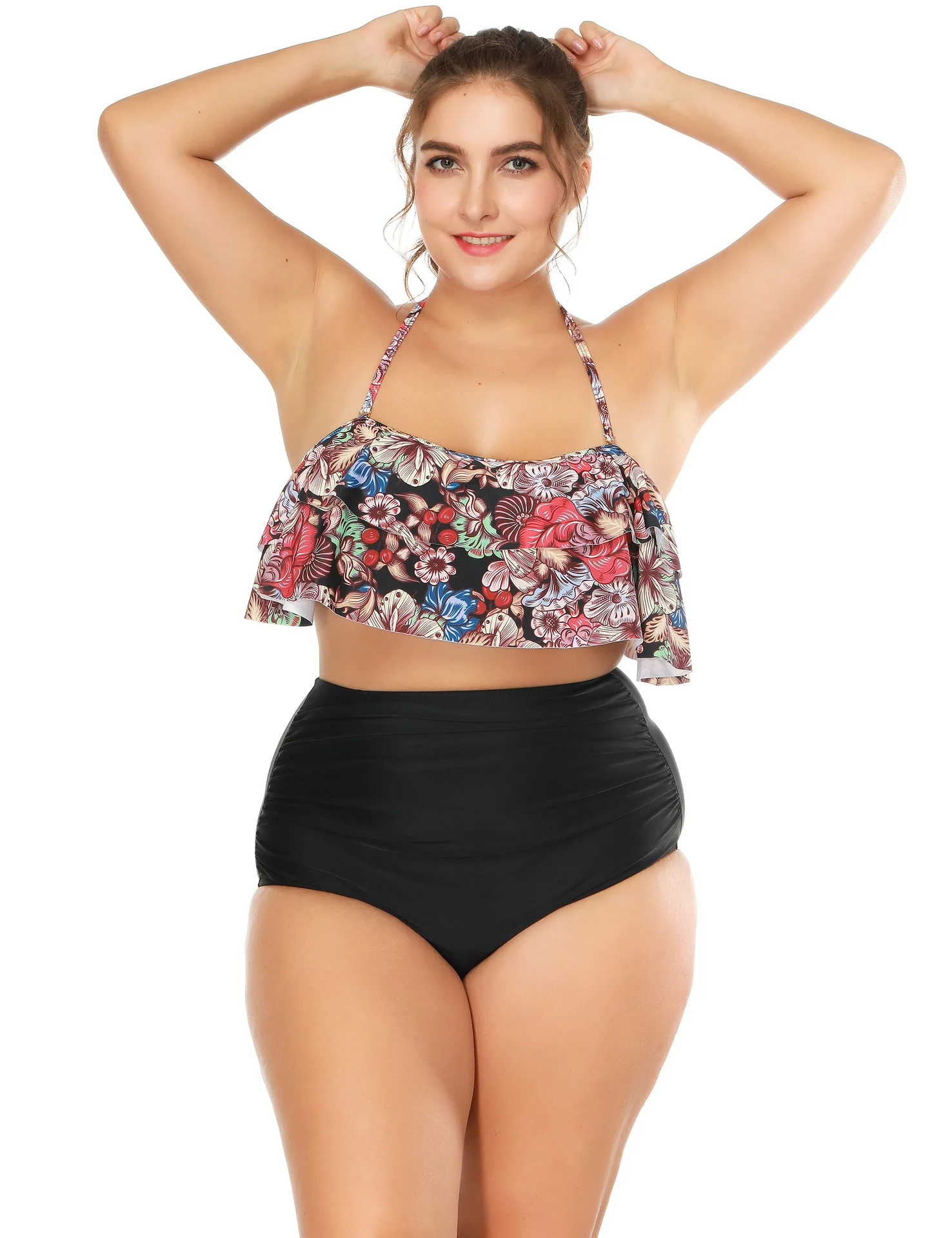 

Luren Bikini 2021 Large High Waist Split Swimsuit Sexy 2 Peice Set Bathing Suit Plus Size Swimwear for Woman