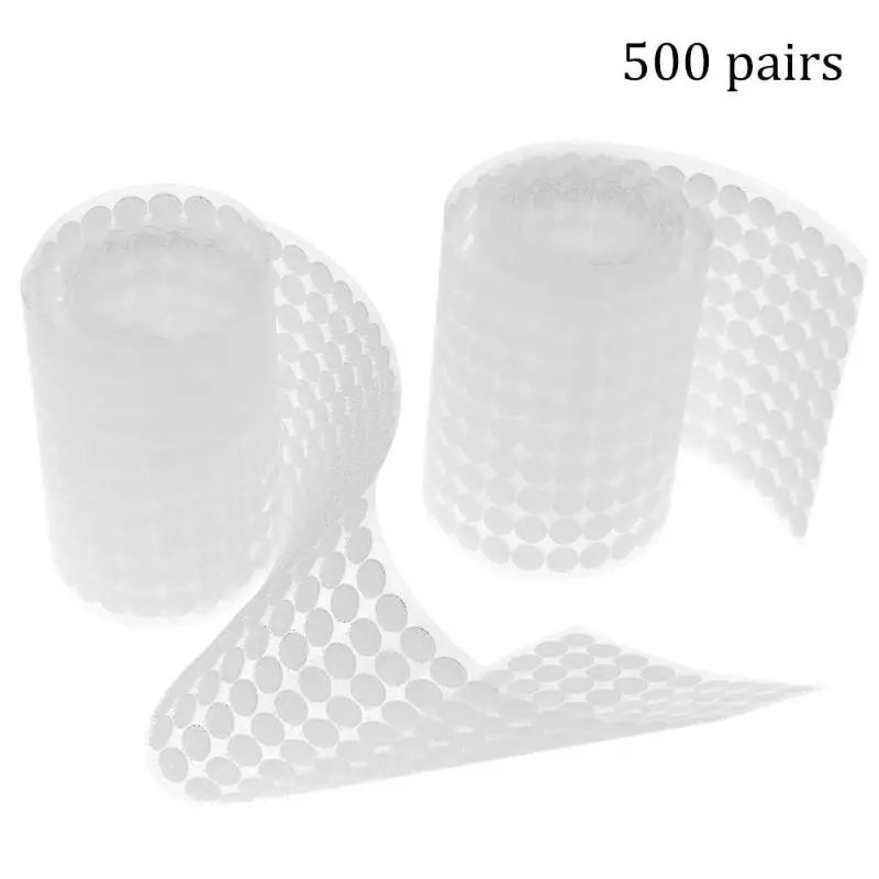 

500 Pairs Double-sided Tape Dots Self-Adhesive Fastener 10mm Strong Glue Stickers Disc White Round Coins DIY Hook Loop Tape