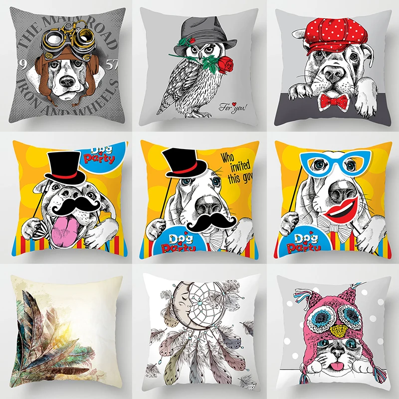 

Cushion Cover Sketch Dogs Printed White Pillowcases Decorative Throw Pillow Covers Living Room/Bed/Sofa Home Decor 45*45cm/Pc