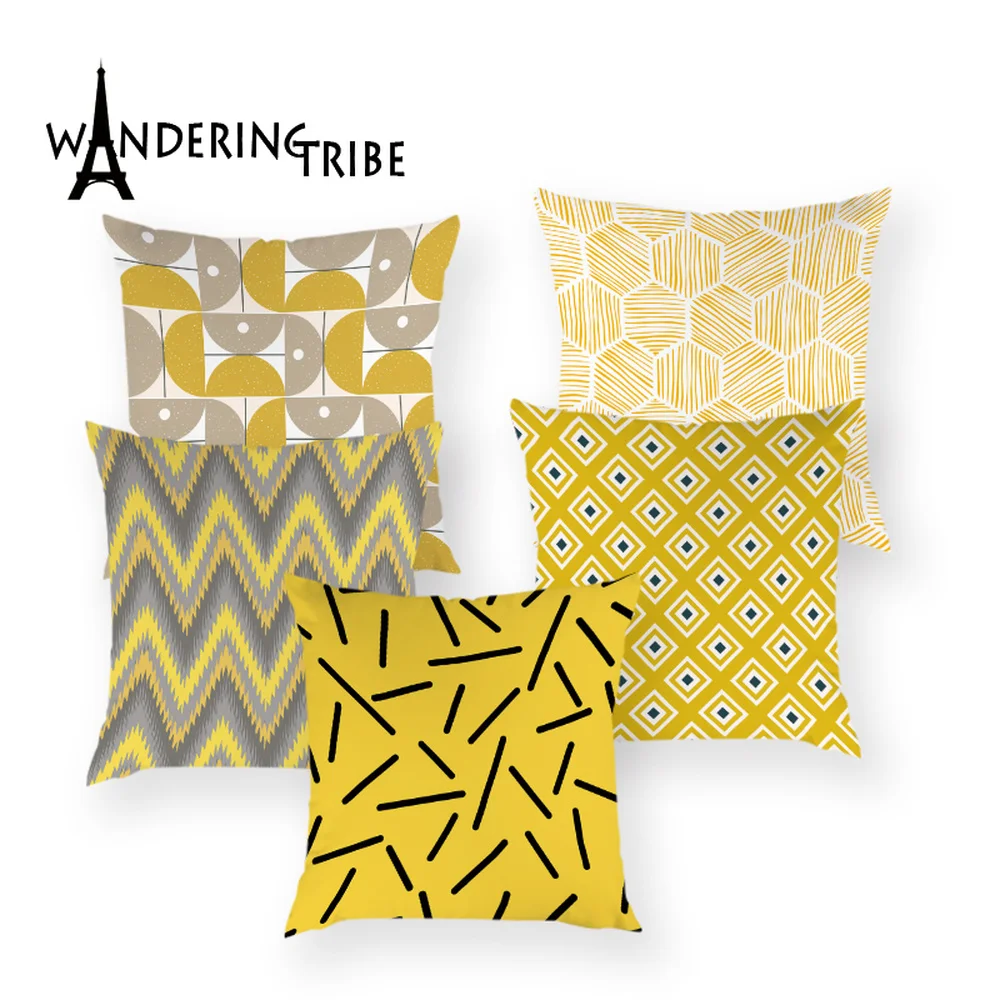 Чехлы для подушек с геометрическим рисунком в скандинавском стиле желтые