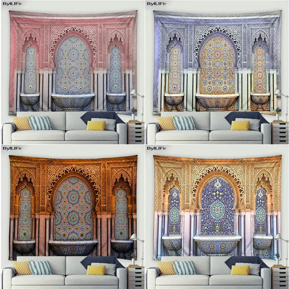 

Moroccan Islamic Retro Geometric Pattern Tapestry Color Print Wall Hanging Living Room Bedroom Wall Art Home Decor Tapestries
