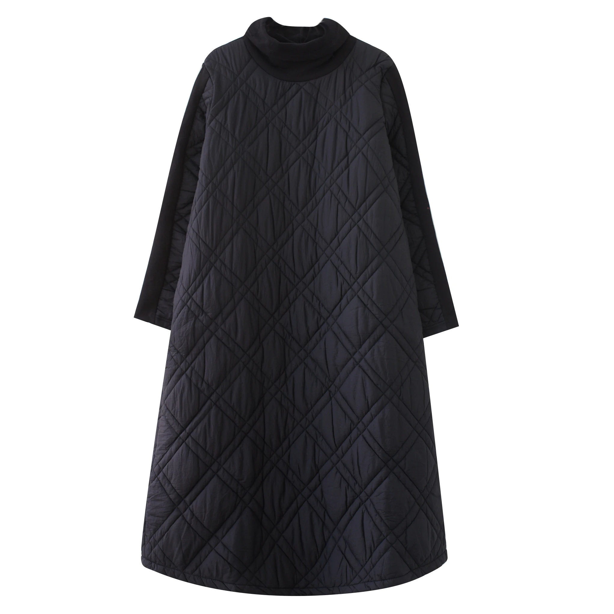 

Artistic Retro Cotton Padded Thickened Turtleneck Dress Winter Loose plus Size Keep Warm Bottoming Cotton-Padded Dress for Plump