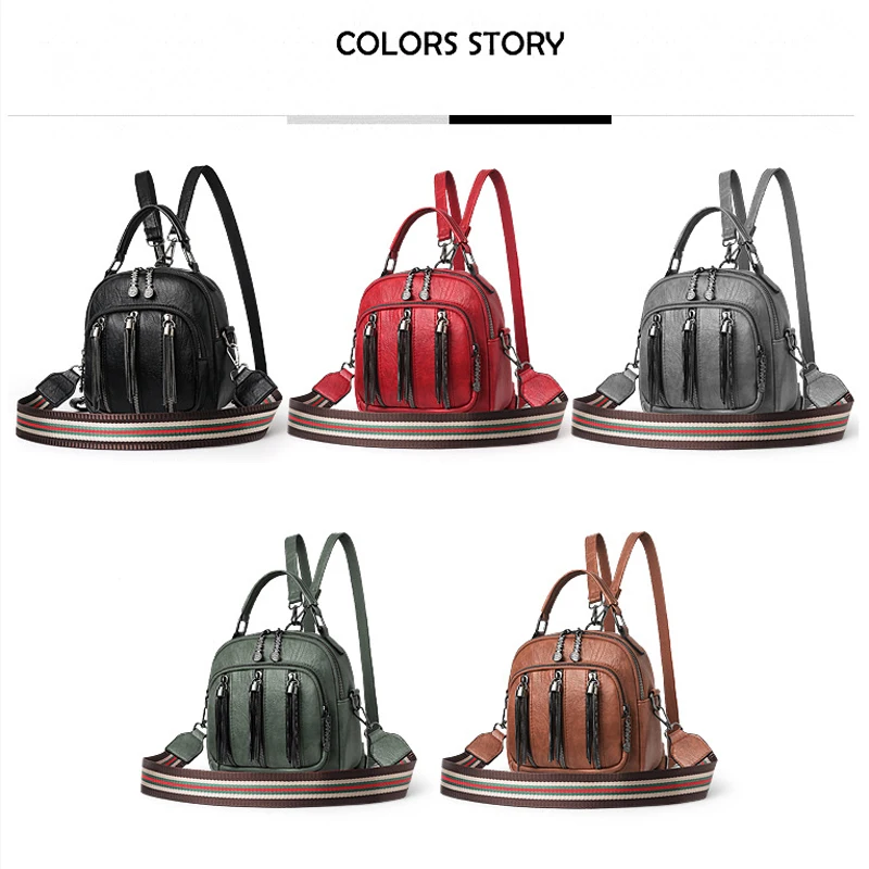 

Girls School Bag 2020 Winter Autumn Fashion Women Tassel Backpack Korean Style Leather Shoulder Bag Female Backpack High Quality