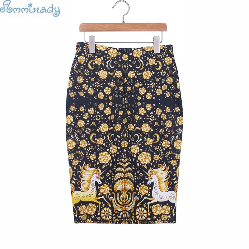 Великолепная Женская юбка-карандаш с золотым цветочным принтом единорога модель