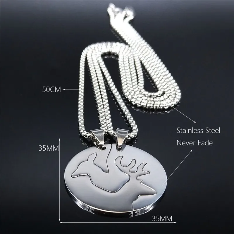 

2PCS Stainless Steel Couple Necklace for Women Silver Color Deer Statement Necklace Jewelry cadenas mujer N4119S01