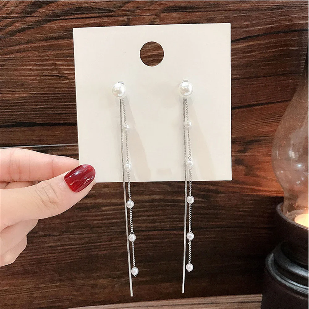 

Long Pearl Tassel Chain Earrings Pearl Pendant Earrings For Girl Women Elegant Fairy Earrings Accessories South Korea 2021 New
