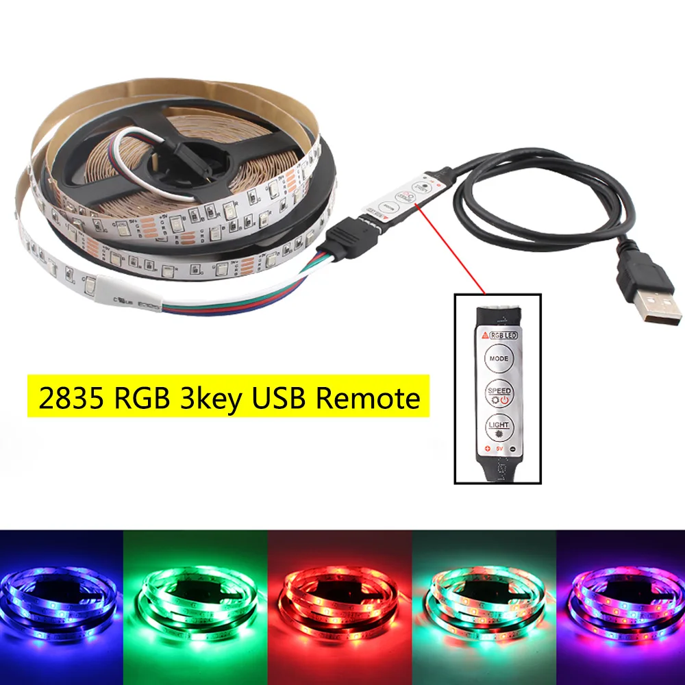 LED Strip Light Flexible Lamp SMD 2835 DC5V USB Cable 3 Key Control TV Background LED RGB Strip Light 50cm 1M 2M 3M 4M 5M Tape