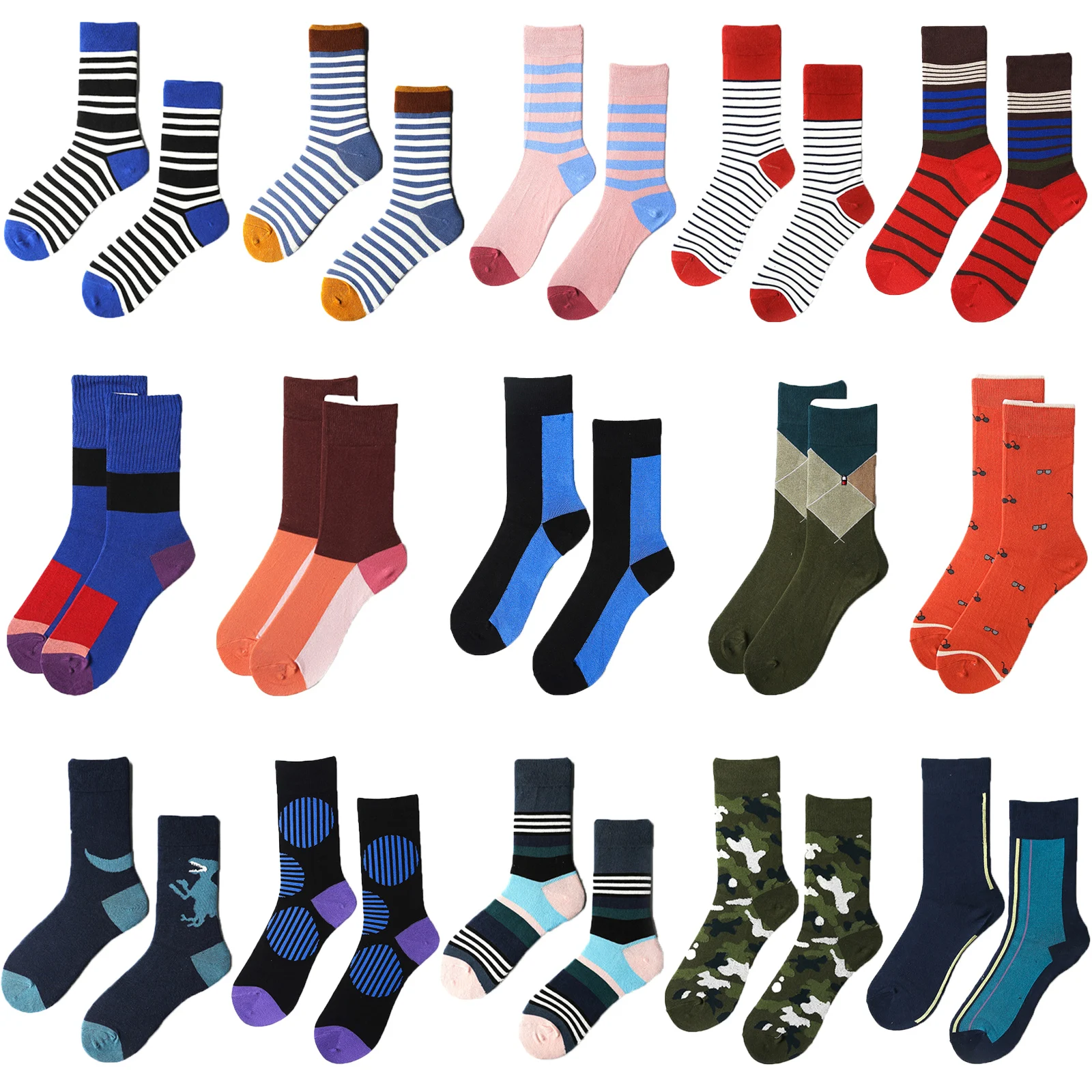 Носки мужские Длинные цветные из чесаного хлопка полосатые камуфляжные с