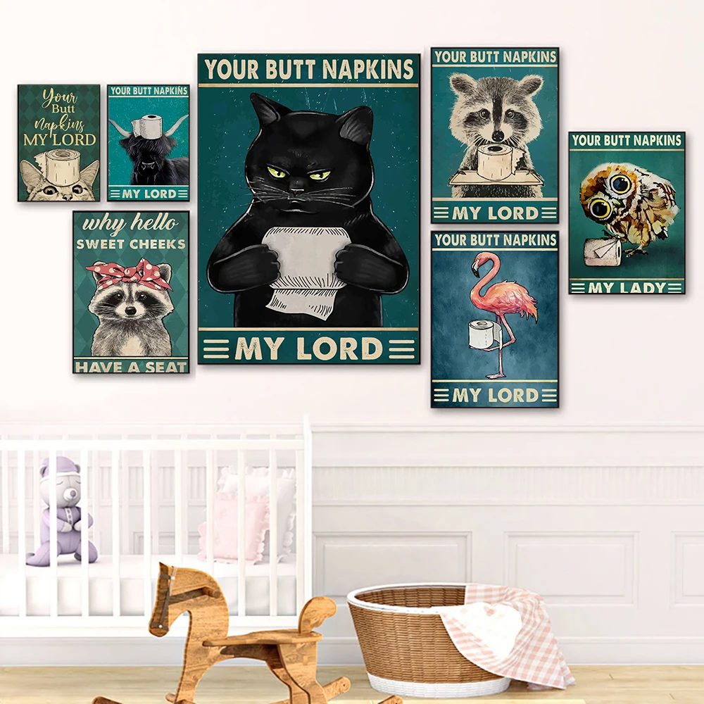 

Funny Cat Cow Why Hello Sweet Cheeks Have A Seat Quote Canvas Painting Vintage Posters and Prints Wall Pictures for Living Room
