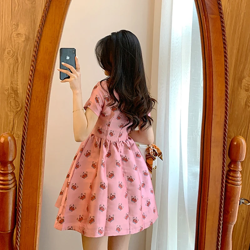 

women summer sweet Dress slim waist a-line summer doll collar Japanese soft girl Lolita cute little pink dress