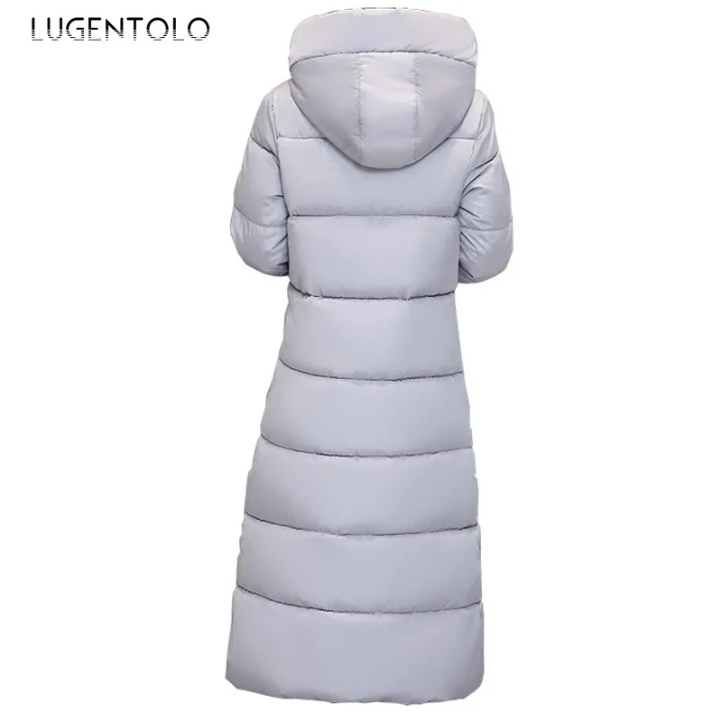 

Lugentolo Winter Women Parkas Long Over-the-Knee Coat Warm Slim Jacket Coat Solid Color Female Elegant Fashion Simple Parkas