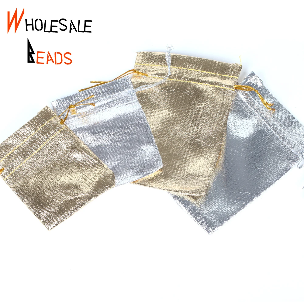 

50pcs/lot 7x9 9x12cm Jewelry Packing Silver Gold Foil Cloth Drawstring Velvet Bag Wedding Gift Bags Storage Pouches