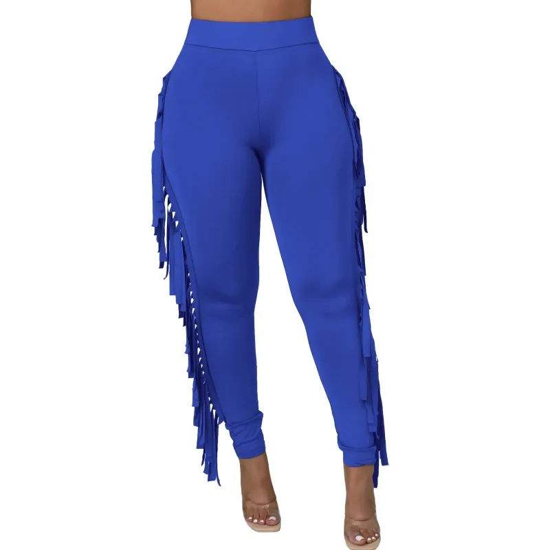 

Skinny Pencil Pants Women Elastic High Waist Side Tassel Slim Trousers Spring Autumn Fashion Solid Casual Female Long Pants 2022