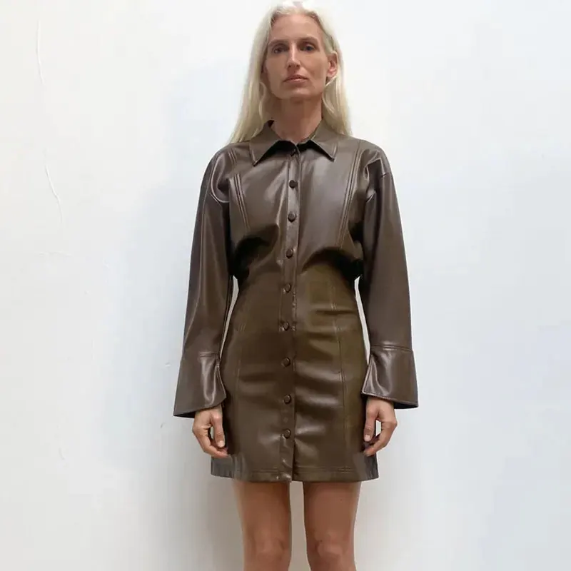 

Nlzgmsj Za Women 2021 Fashion Vintage Front Button A-line Party Dress Long Sleeve Turn Down Collar Solid Dress Autumn 202111