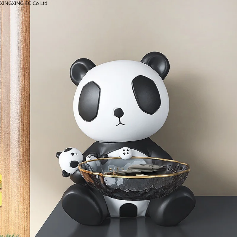 

Panda Storage Tray Decoration Creative Living Room Home Decoration Multi-function Shelf Transparent Glass Tray Storage Ornaments