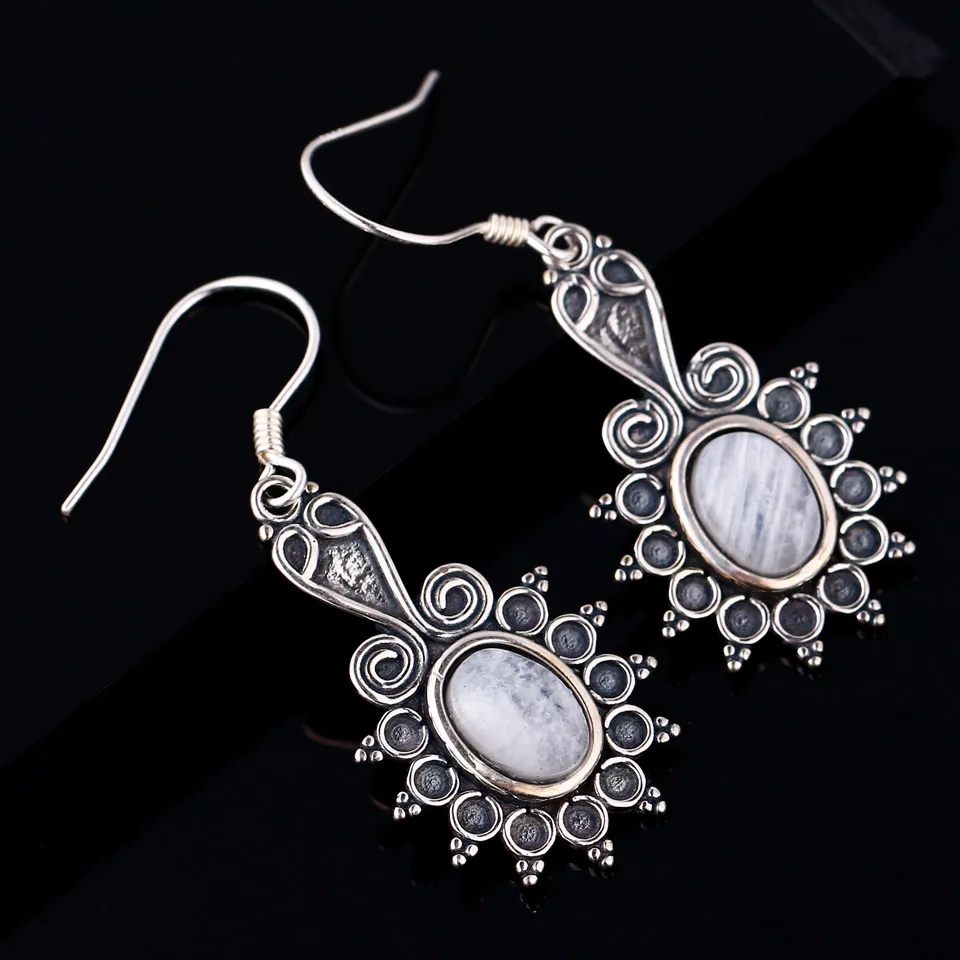 Женские серьги капли GUYINKU модные с натуральным лунным камнем 925 пробы подарок на
