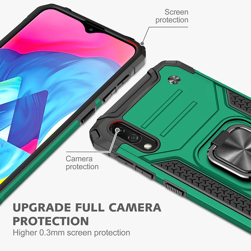 

Camera Protection Phone Case For Samsung Galaxy A10 M10 Armor Ring Stand Car Holder Cover Coque