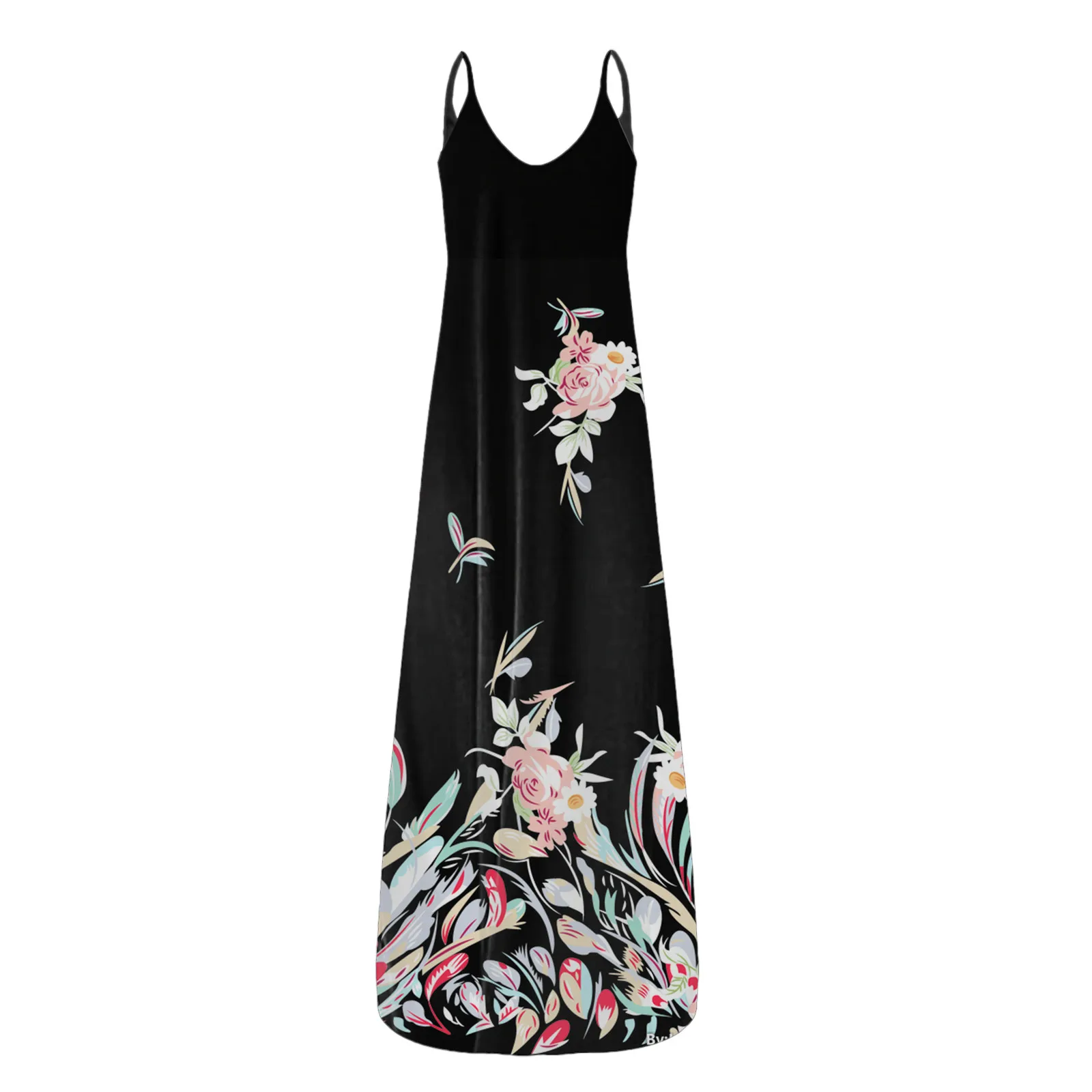 

40# Sexy Sleeveless Cami Dress Women Printed Summer Maxi Dress With Pockets Plus Size Low Cut Dress Women Bohemia Robe Femme